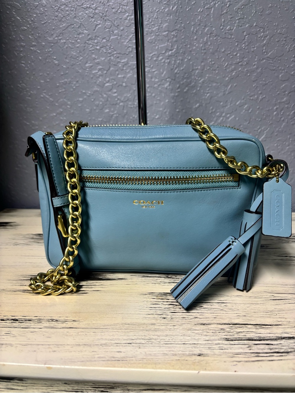Coach Legacy Leather Flight Bag 25362 Blue Chain Crossbody